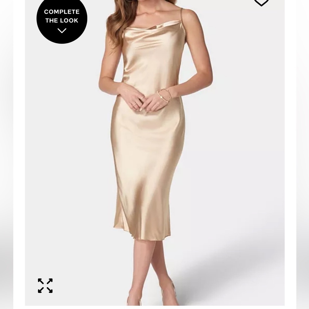 Bebe Elegant beige Satin Slip Dress size medium